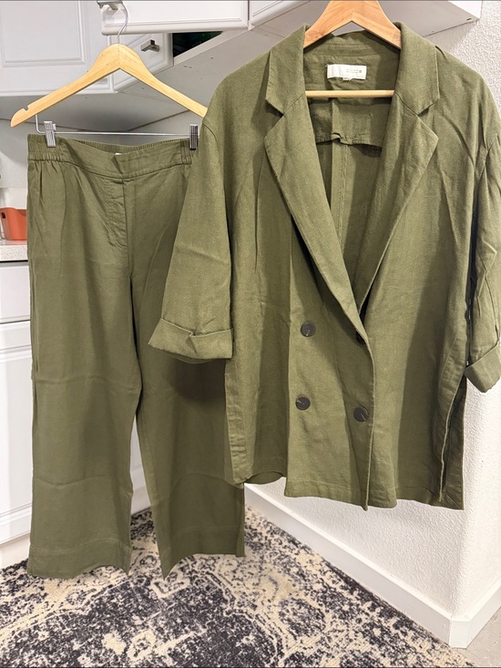 Zara Pants - Zara Olive Green Linen-Blend Wide-Leg Pants & Relaxed Blazer